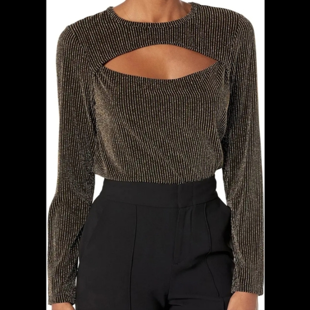 Michael Kors NWT Classy Sheer Gold Metallic Long Sleeve Cutout Shirt - LARGE